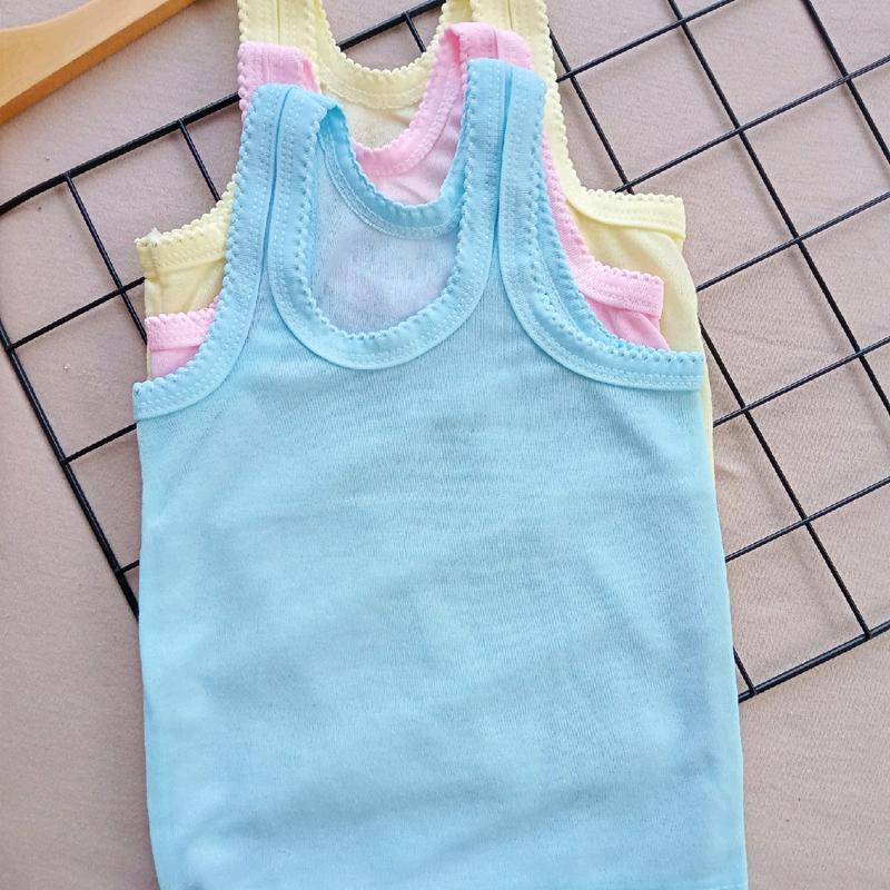 Promo 6pcs dan 12pcs Singlet Anak Perempuan-Kaos Dalam Bayi Cewek Motif Polos 3 warna pink ,biru dan kuning 2