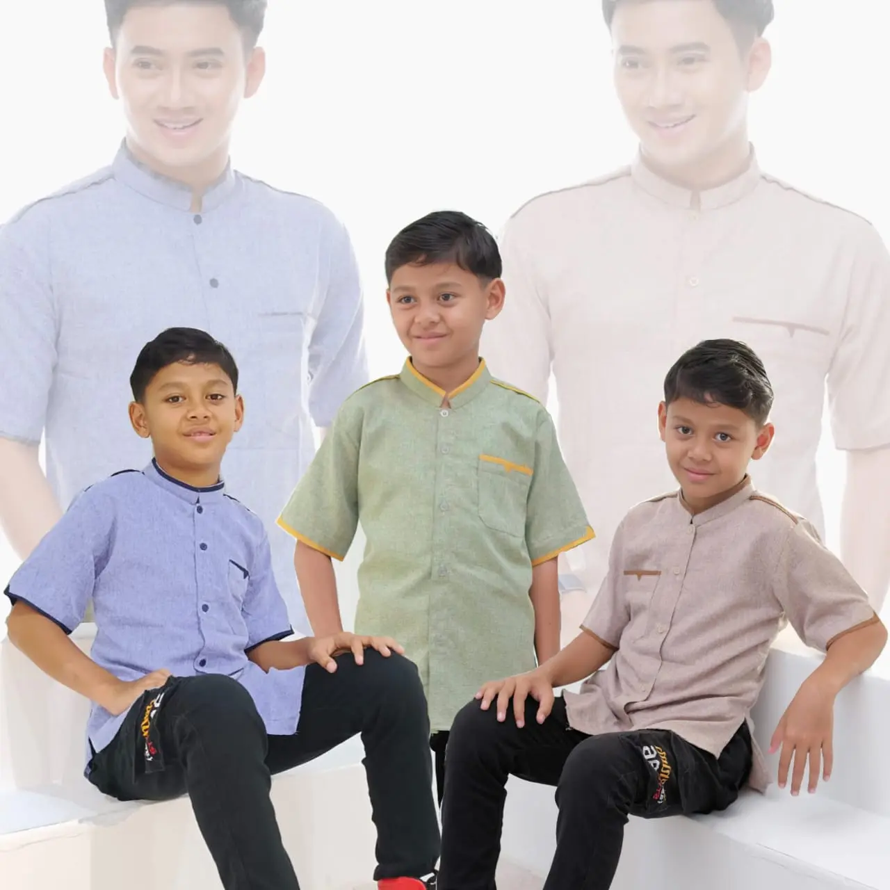 Baju koko anak laki laki lengan pendek bahan katun madina ori