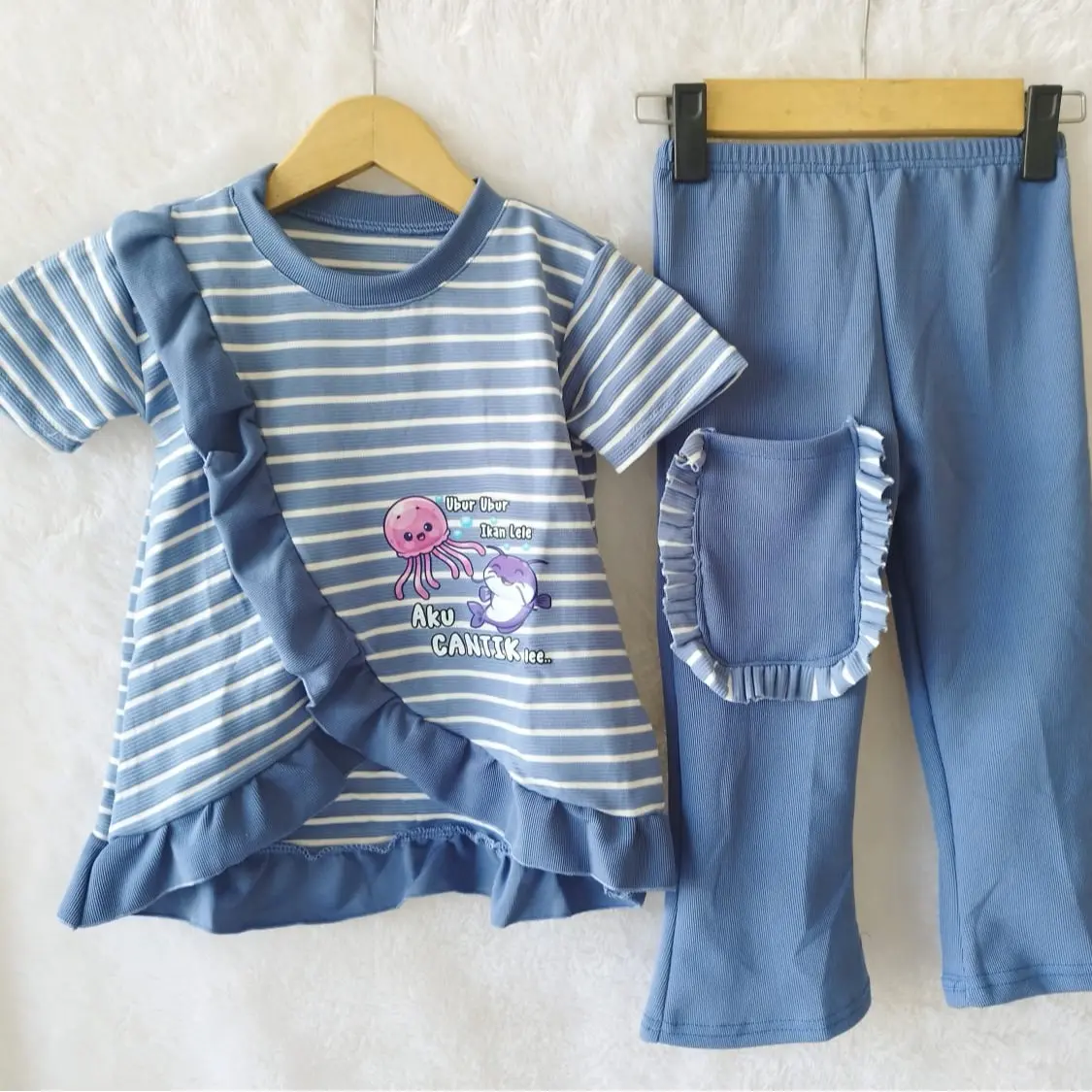 Setelan Hornet anak perempuan sablon mixuee Lengan pendek Motif Pakaian Fashion Polos