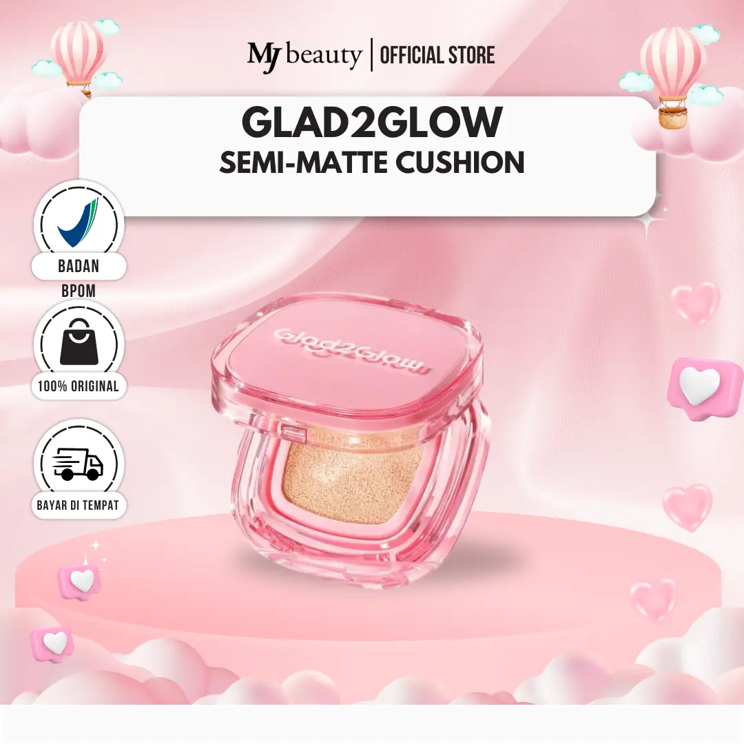 ✨MJ 100% ORI✨ Glad2Glow Perfect Cover Cushion 11g 5 Shades Matte Finish Make Up BB Cream CC Cream Bedak Foundation - 04 Ginger glad2glow  buttercream Extract Vitamin kusen  g2g