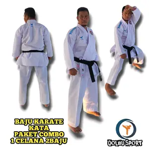 TOMIDO KATA KARATE-GI POLIESTER AKA AO Merah Biru Baju Olahraga