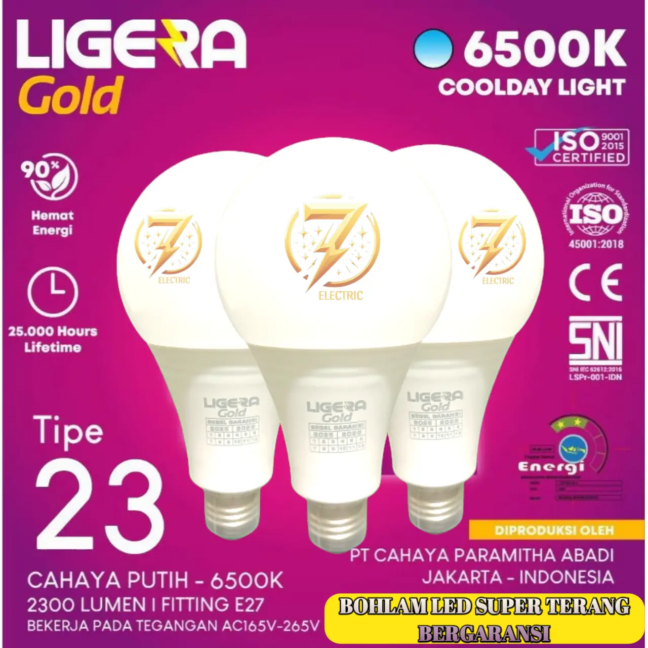 Paket 3 Pcs LIGERA Gold Lampu Bohlam LED A Bulb Premium Bergaransi Super Terang Putih 15W 18W 23W