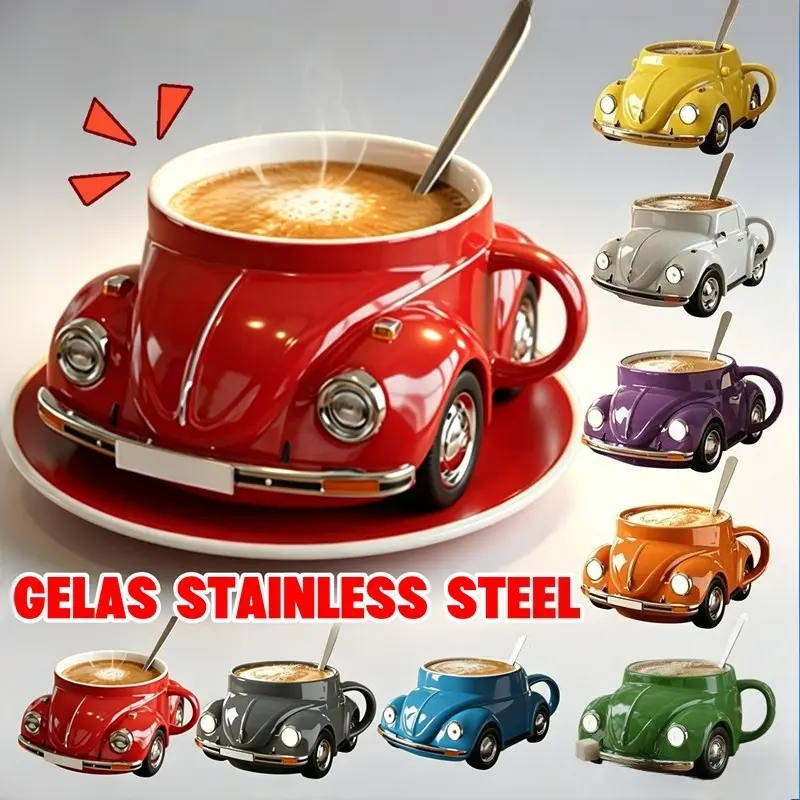 Mug Stainless Steel Food Grade/Gelas Berbentuk Mobil Bergaya Vintage/Cangkir Kopi Bergaya Retro/Gelas Kopi Teh Susu Tahan Lama