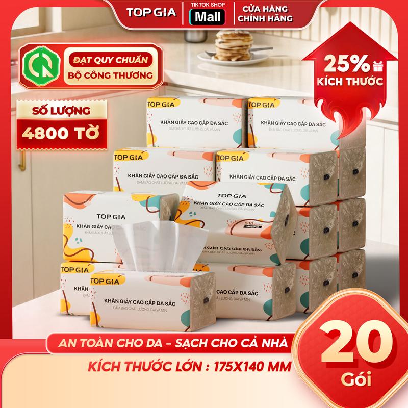 Thùng 20 gói giấy ăn đa sắc TopGia, Khăn Giấy đa sắc Giấy Vệ Sinh. ĐẠT QUY…