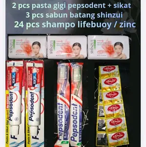Paket Mandi Lengkap 3 Pcs Sabun Batang Shinzui 2 Pasta Gigi Pepsodent Sikat Dan 1 Renteng Shampo lifebuoy atau shampo zinc