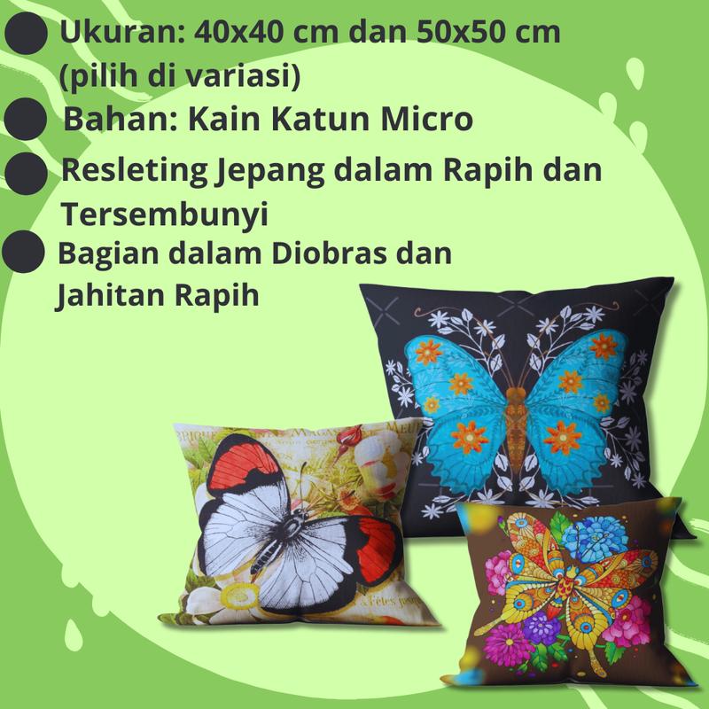 Sarung Bantal Sofa Katun Tema Butterfly Printing Size 40 dan 50 3