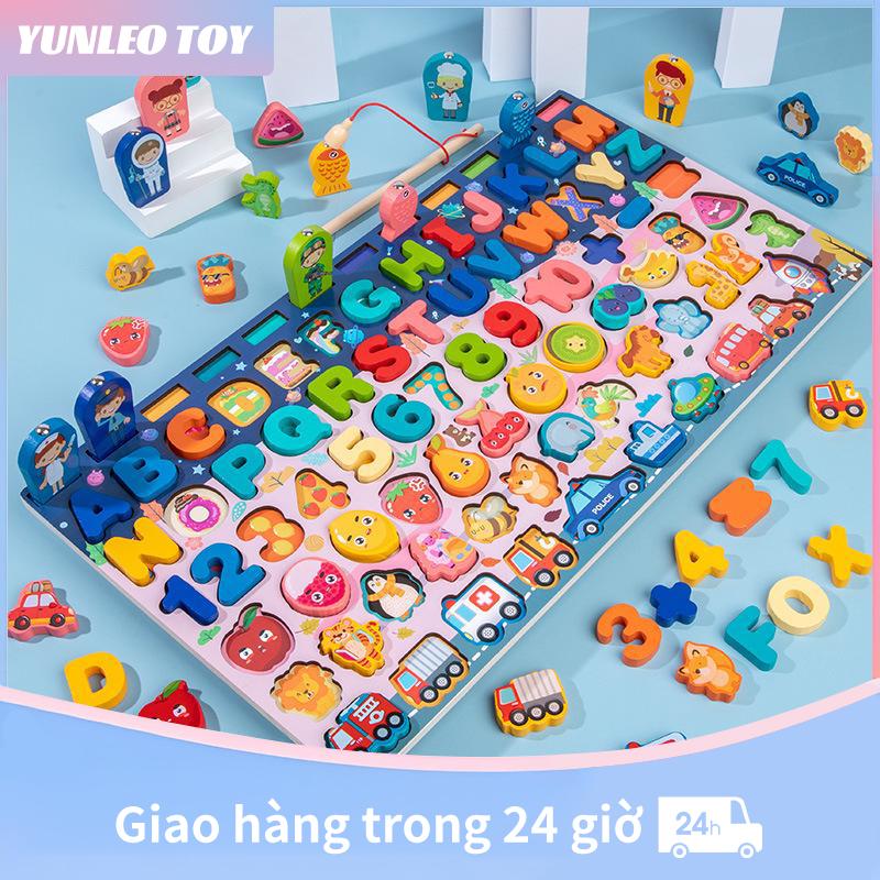 Đồ chơi toán học Montessori cho trẻ em Đồ chơi giáo dục bằng gỗ 7 trong 1 Câu cá Đếm số Ghép hình số Bảng gỗ Đồ chơi xếp hình