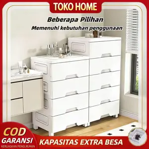 TOKO HOME Lemari Pakaian Plastik Jumbo dengan 3 Laci Storage Minimalis Garansi 5 Tahun Serbaguna Susun 3 Food Bistro