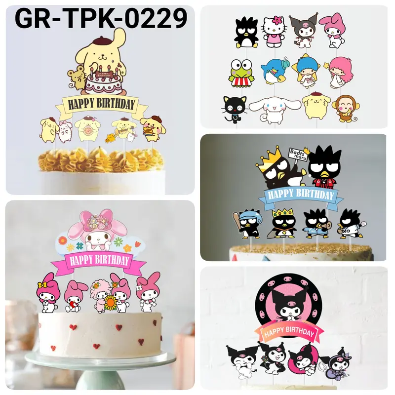 GR-TPK-0229 Cake topper kue pompompurin melody Kuromi cinnamon roll 0