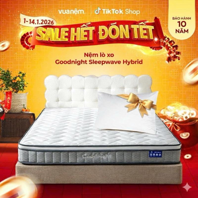   Tặng 1 gối bông  Nệm lò xo đa tầng Goodnight Sleep Wave Hybrid VUA NỆM đệm lò xo túi độc lập cách ly chuyển động cao 20cm bảo hành 10 năm  Chỉ bán Online  nemgiare đệm cưới 