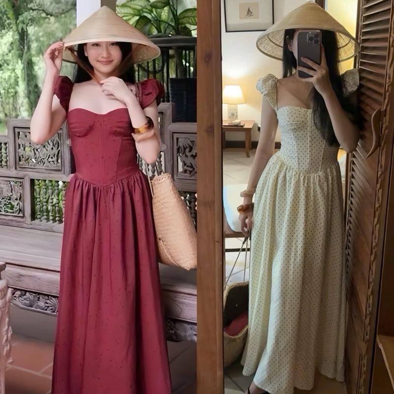 [Bèo Béo Bigsize ] Váy Thiết Kế Nữ Midi Cup Ngực Gọng Croset Chấm Bi / Trơn Tay Con Dáng Dài Xoè Form Bigsize 60-90Kg , Váy Dự Tiệc Nữ