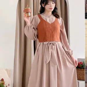 Vivie dress gamis vest gamis rompi gamis korean style gamis lebaran Wanita Mewah Jilbab Kondangan Setelan Simple Muslim