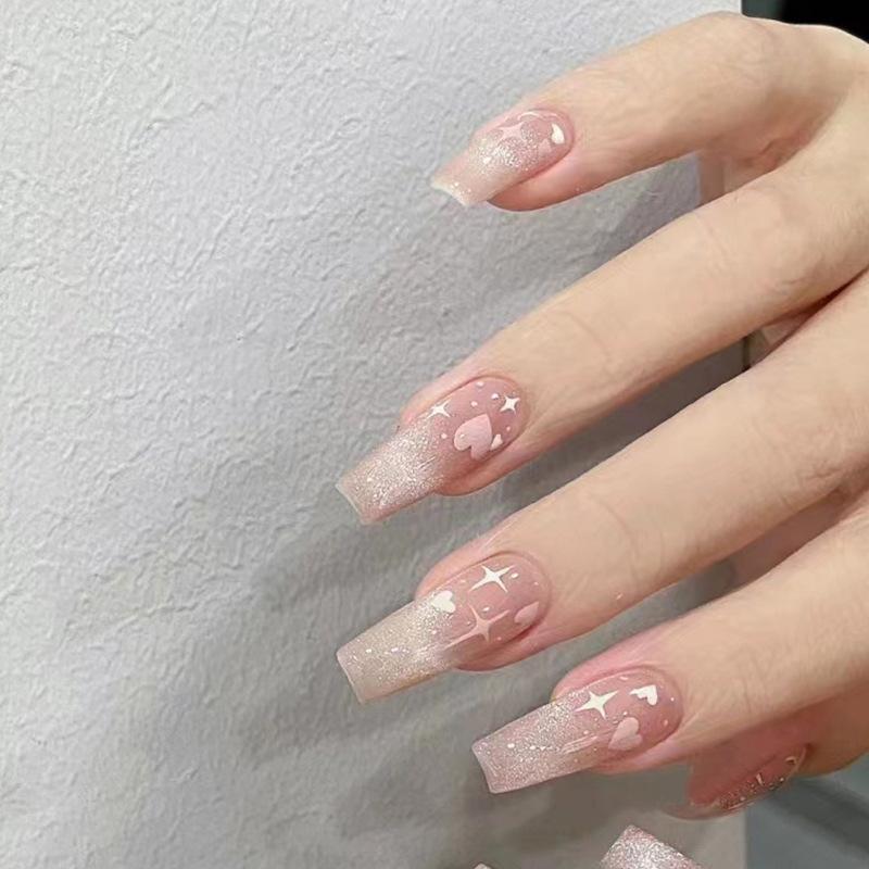 Product Introduction of [Glue Included] Medium-long, Simply Printed, Youthful Detachable Handmade False Nails [24-Piece Set] 26