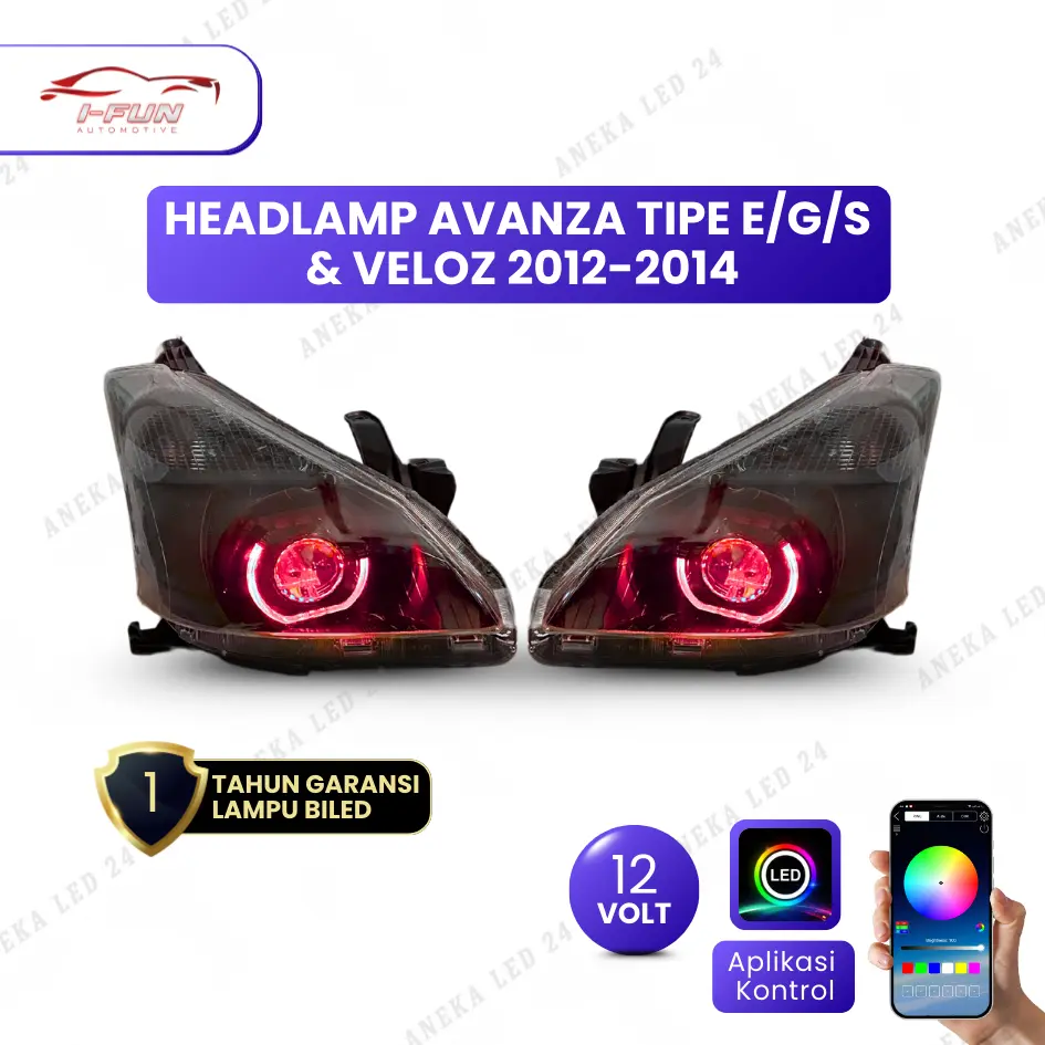 Headlamp Avanza Veloz 2012 - 2014 Tipe E/G/S Custom Set Biled 12V Full RGB Bluetooth Lampu Depan Mobil Avanza Veloz