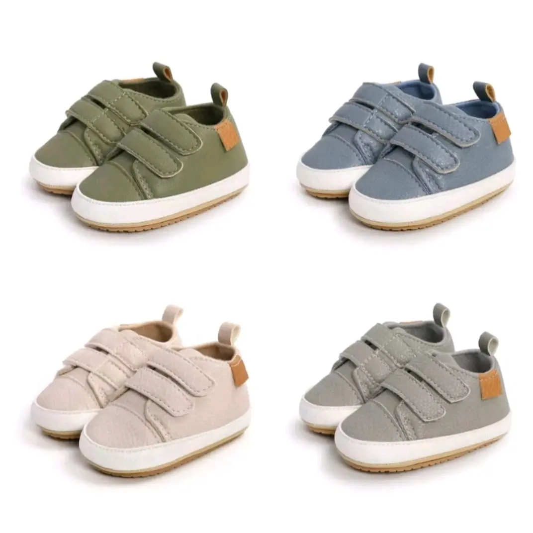 Sepatu Bayi Anak Laki-laki Perempuan Umur 6-12 bulan Model Tali dua Terbaru Empuk kaki Prewalker Abu Biru Pink