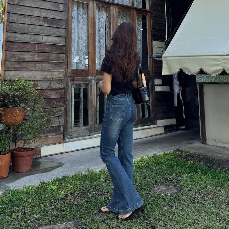 Highwaist Stretch Cutbray Pocket Jeans Hangout Celana Panjang Wanita Melar Nyaman 4