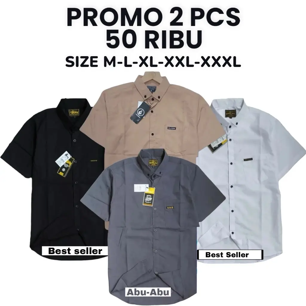 PAKET KEMEJA 2PCS CUMA 50RIBU KEMEJA POLOS PRIA LENGAN PENDEK Hitam Putih Maroon Soft Grey Army Biru Navy Basic