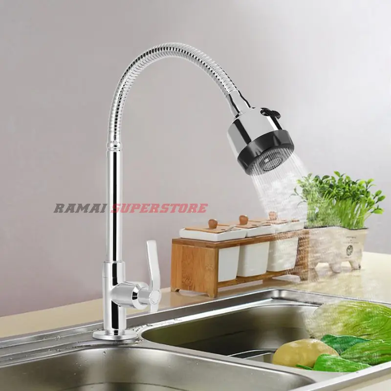 Keran Angsa Fleksibel Kepala Besar Kran Cuci Piring Sink Stainless 3