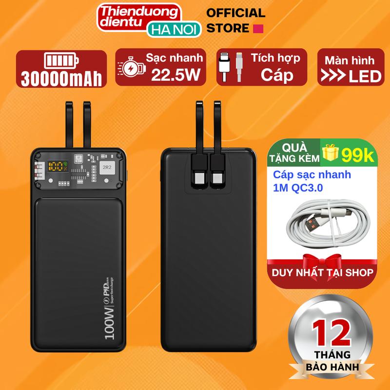 Sạc Dự Phòng 30000 Hỗ Trợ Sạc Nhanh 22.5w và PD 20W Tích Hợp Dây Sạc Và Màn Hình LED
