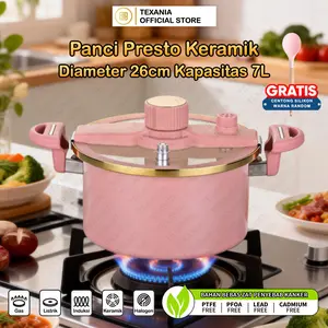 (EXCLUSIVE BABYOLIV) TEXANIA Panci Presto Keramik Premium 26cm 7 Liter – Stainless Steel Anti Lengket - Tutup Kaca