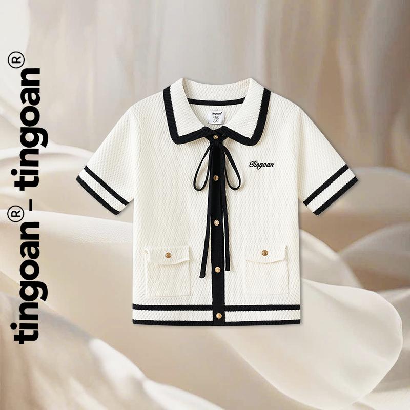 TINGOAN - Áo len trắng cổ bẻ phồi viền đen EVIE TOP WH