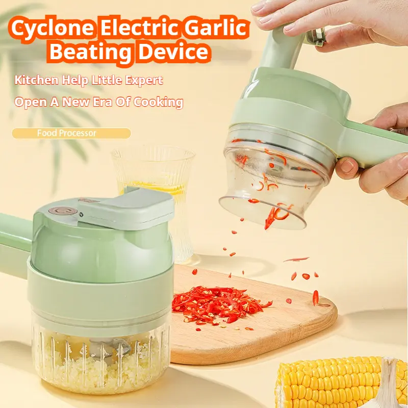 4 IN 1 Portable Electric Slicer Multi Use Vegetable Cutter Handheld Wireless Slicer Masher /Garlic Chopper With Peel Function