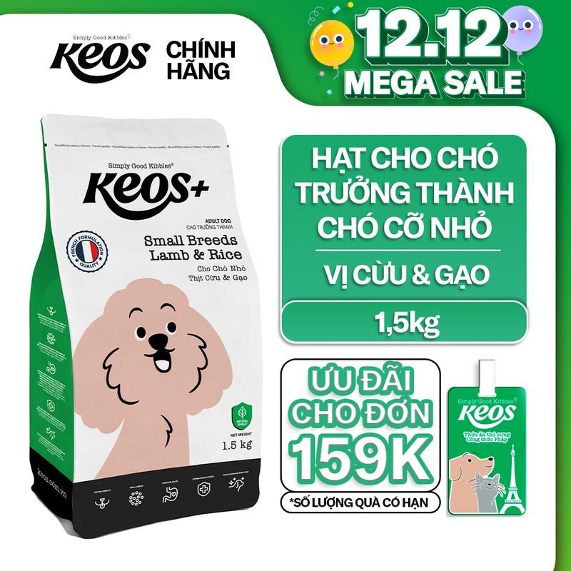 Thức ăn hạt cho chó nhỏ Keos+ vị Thịt Cừu & Gạo – dễ tiêu hoá hạt nhỏ vừa miệng 1.5kg – 3kg