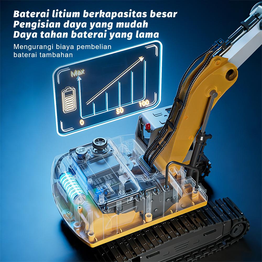 QQbaby RC Ekskavator Semprot Asap 6 Saluran Baterai 3.7V 1200mAh Mainan Alat Berat Anak dengan Lampu LED dan Suara Hidrolik