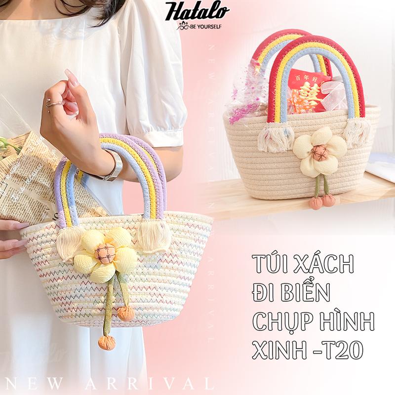  Túi cói đi biển xách tay nữ Túi tote du lịch phong cách thời trang Hàn Quốc Bag Nhung túi  cói  có  khoá  kéo 