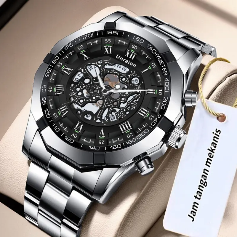 Jam Tangan Pria Original 100% Anti Air Bisnis Keren Terbaru Mewah Luxury Stainless Steel Cowok Multifungsi Quartz Analog Watch Berliku Otomatis  W101 3
