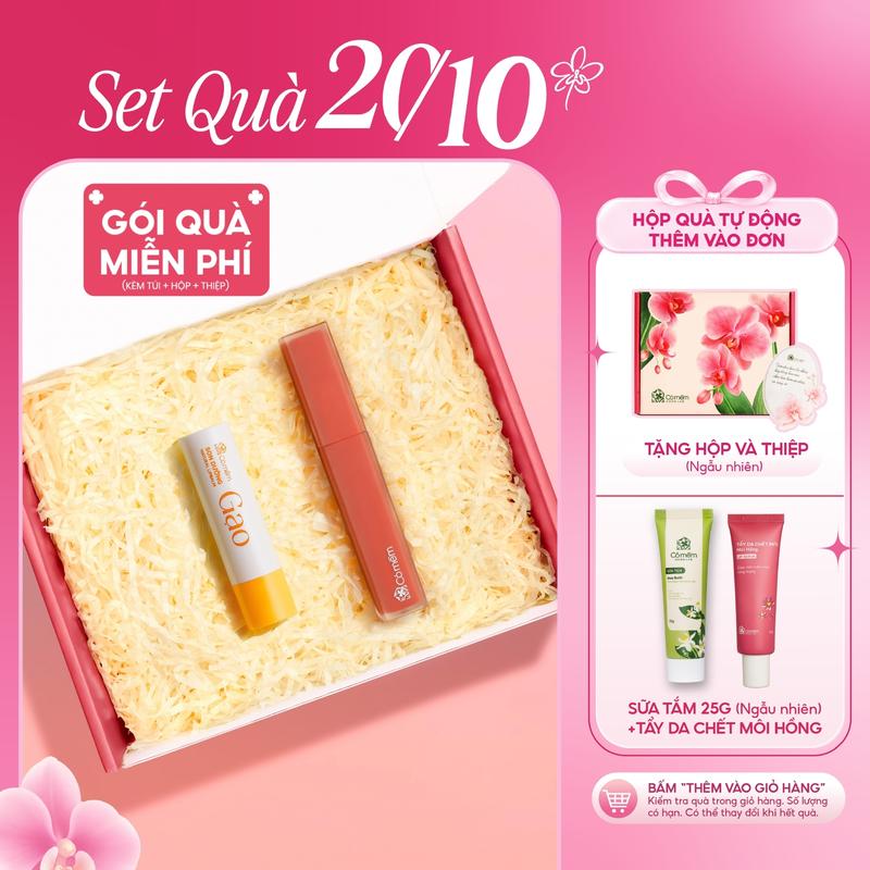 [Set Quà Tặng Son 20/10] Combo Son Kem Nhung Và Son Dưỡng Không Silicone Mềm Mượt Cỏ Mềm