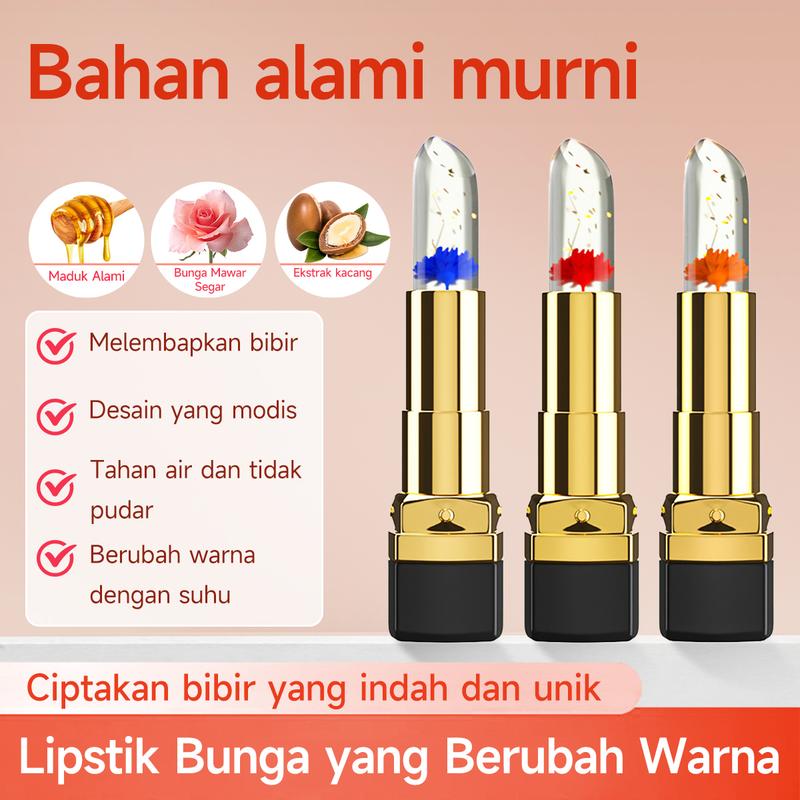 Product Introduction of Lipstik Bunga Jelly Color Mengubah Emas Foil Hydrating / Moisturizing Lip Balm / Lipstik Jelly Crystal Tahan Lama Berubah Warna Color Changing COD 15