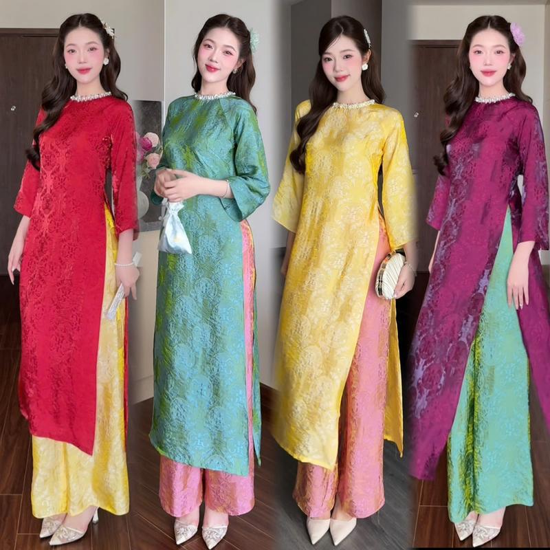 Áo dài cách tân CÁT TƯỜNG, áo dài tết 2026 lụa tằm nhăn tự nhiên, dáng suông cổ…