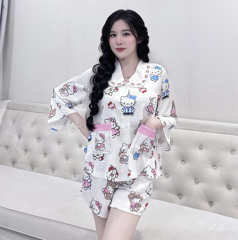 Đồ Bộ Đùi Q9 Tay Lỡ Hai Túi Lụa Latin Hàng Thiết Kế Mát Mịn Sang Chảnh Size 40-70kg