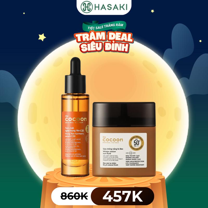 Combo Cocoon Tinh Chất Nghệ Hưng Yên x2.2 30ml + Sữa Chống Nắng Bí Đao 50ml | HASAKI BEAUTY