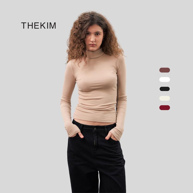  THEKIM Áo thun tăm len giữ nhiệt cổ 3 phân nhiều màu  chất thun tăm lót lông nhẹ  áo giữ nhiệt dài tay trơn basic cho nữ T219 Women Women 