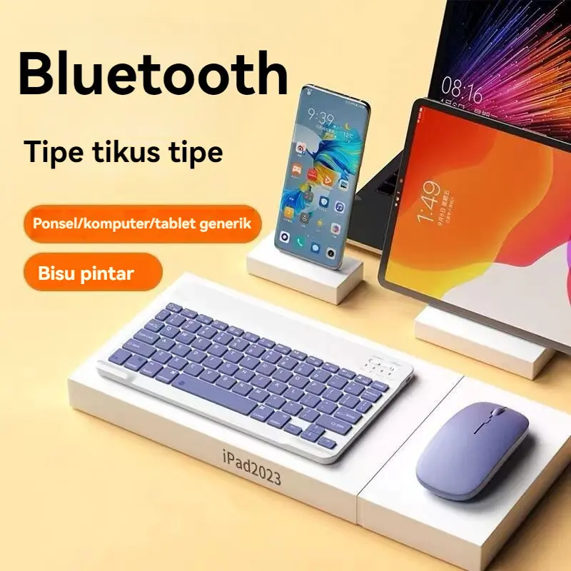 Set Mouse Keyboard 10 Inci  Keyboard Bluetooth Nirkabel 10 Inci 3 In 1 Set Mouse Keyboard Bluetooth Nirkabel Tablet PC Portabel Ringan IOS Android Red Button Christmas Gifts