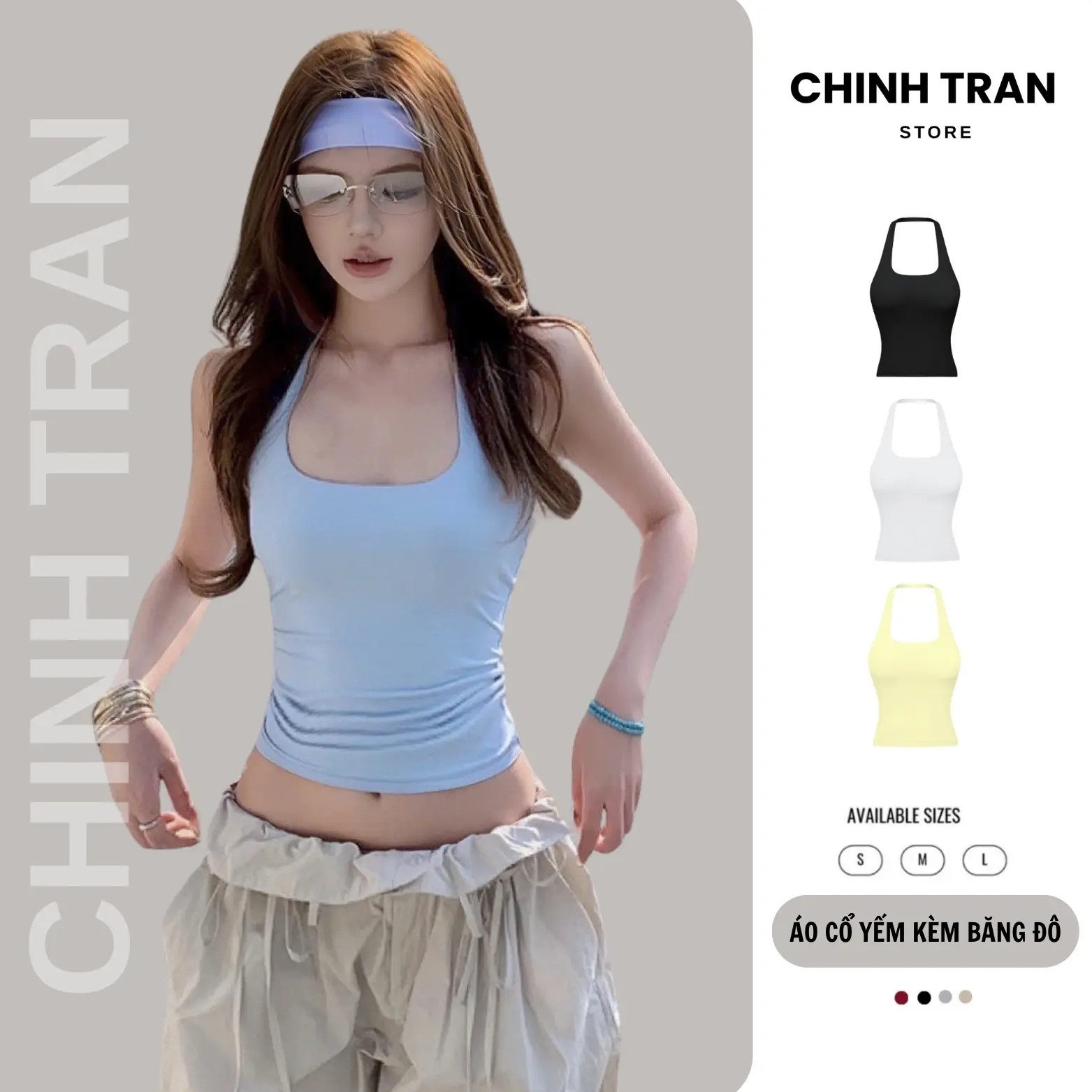 [TẶNG BĂNG ĐÔ] Áo Cổ Yếm Ôm Body Quyến Rũ Năng Động Nhiều Màu VẢI MỎNG