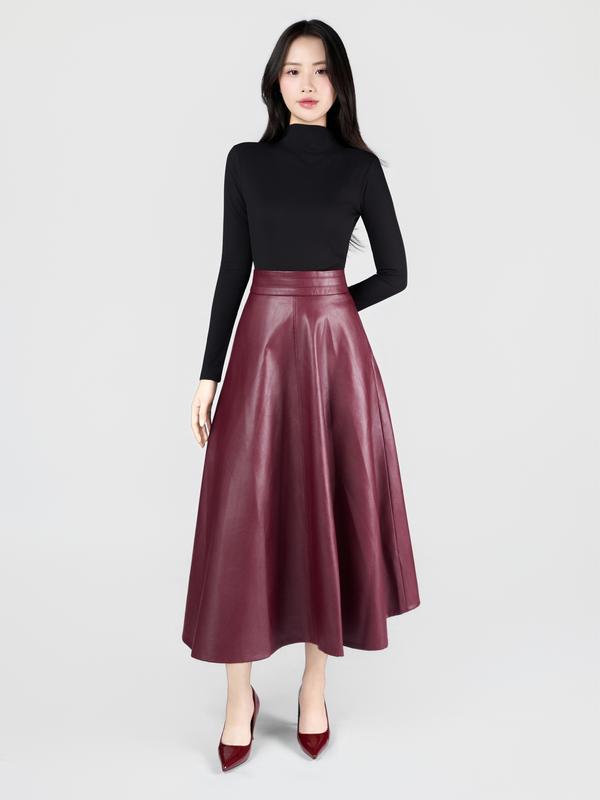 Chân Váy Nữ CCHAT Dáng Xoè Midi Chất Da Hottrend 24CDA2019XT