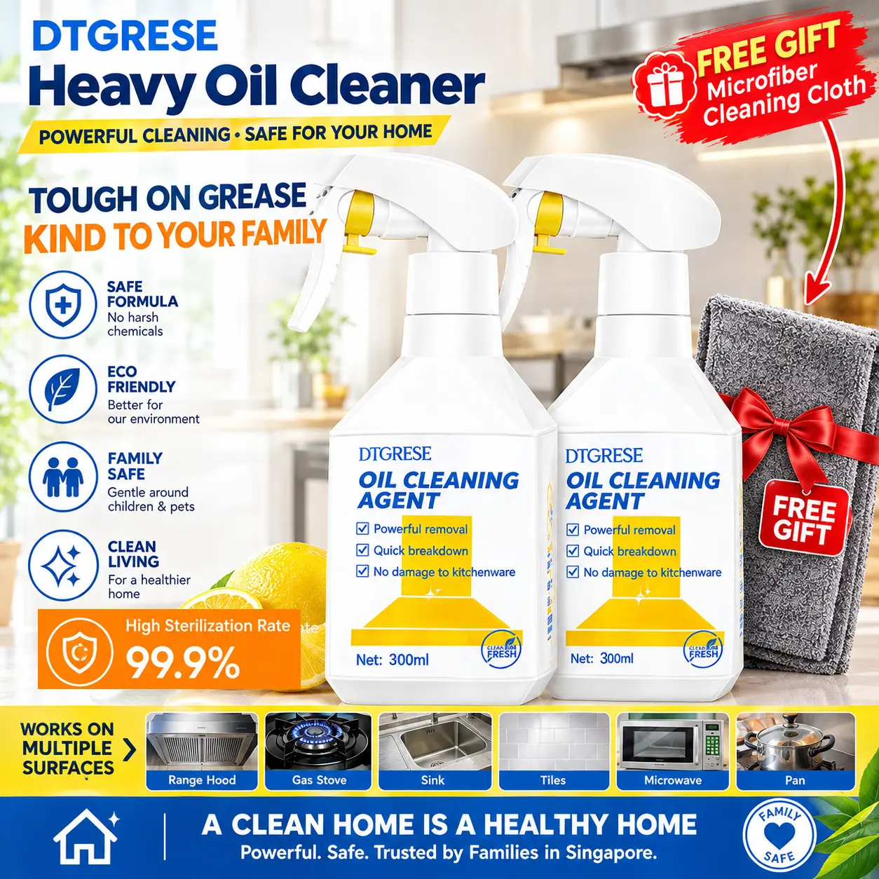 【Free Gift】DTGRESE Multipurpose Cleaner (600ml) For Furniture, Car, Refrigerator, Oven Microwave, Rice Cooker, Table, Natural Plant-derived Ingredients, Food-grade Safe Formula*