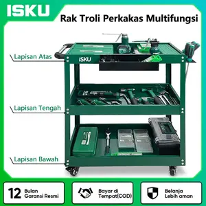 ISKU Troli Bengkel Rak 3 Susun Trolly Trolley Besi Set