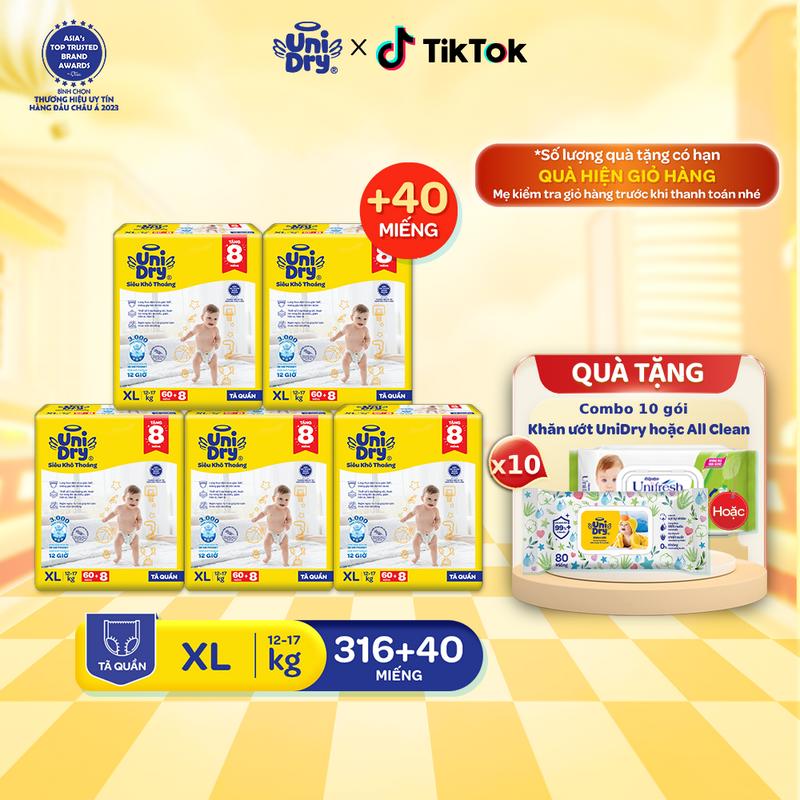  Combo 5 Tã quần UniDry Siêu khô thoáng gói Super Jumbo mới size M L XL XXL 