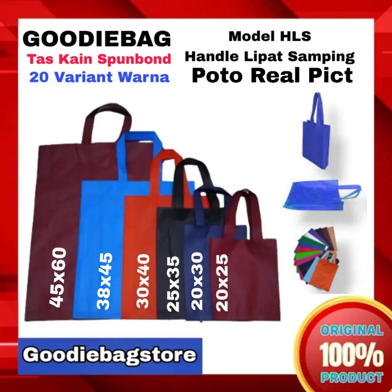 Product Introduction of 12 Pcs (Lusinan) Tas Kain Spunbond Goodie Bag Tali Ukuran Jumbo Besar Kecil 20x25 cm Shopping Bag Kantong Belanja, Goody Bag Parsel Hantaran Hajatan Hampers Souvenir Ultah Pernikahan, Kantong Paper Bag Murah Ramah Lingkungan 0