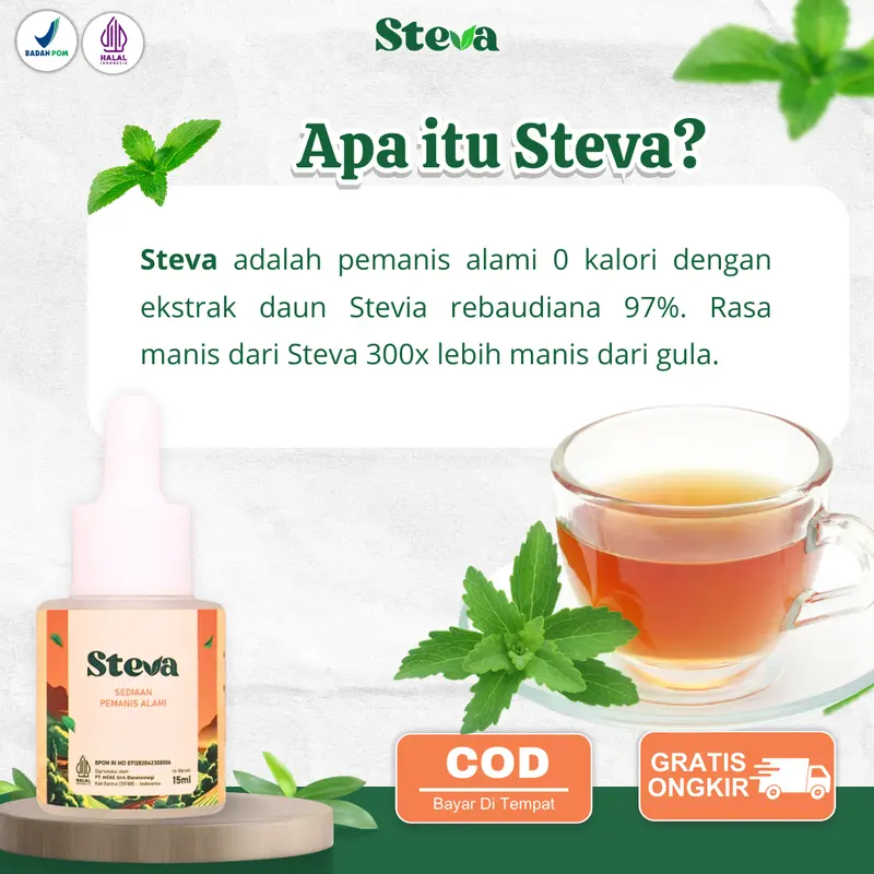 [Promo 1 Pcs] Steva Pemanis Alami I 0 Kalori - Pengganti Gula dari Daun Stevia BPOM & Halal MUI I 100% Alami I Extra Daun Stevia Rebaudiana I No Aftertaster I Grade A I 100% Asli I Original I Sweet I Steva Pemanis Alami I No Sugar - VSA 4