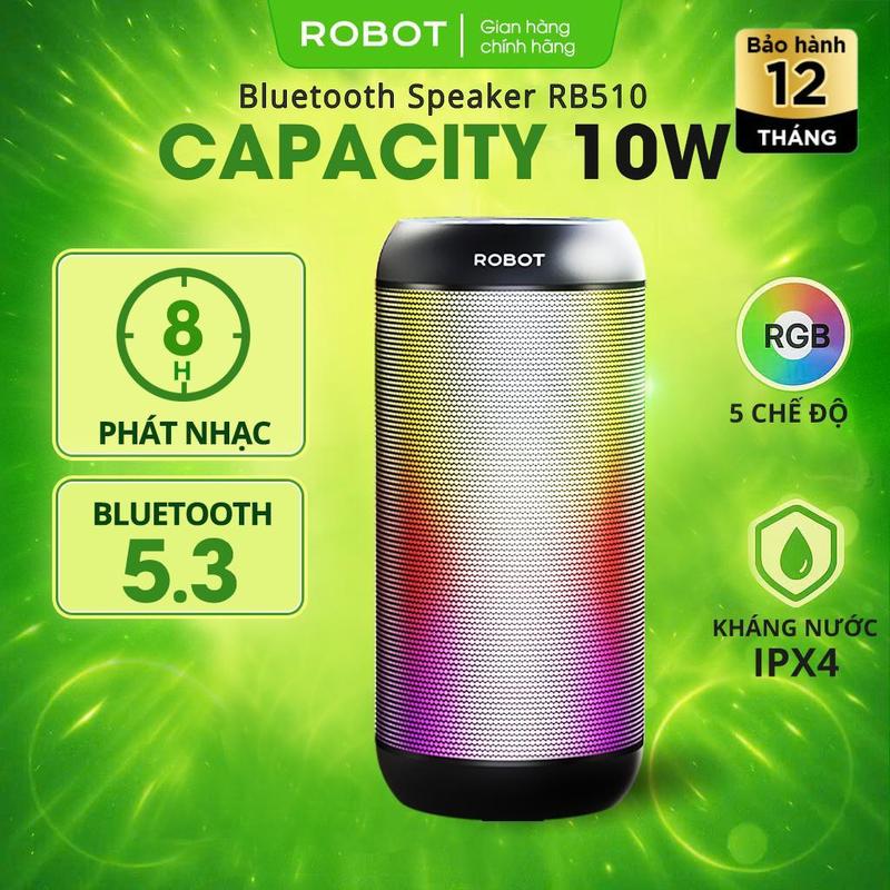 Loa Bluetooth Mini ROBOT RB510 Bass Mạnh Công Suất 10W Led RGB Kháng Nước IPX4 - Hỗ Trợ Kết Nối Thẻ Nhớ/ USB/ AUX | Củ Loa Nghe Nhạc | Bảo Hành 12 Tháng