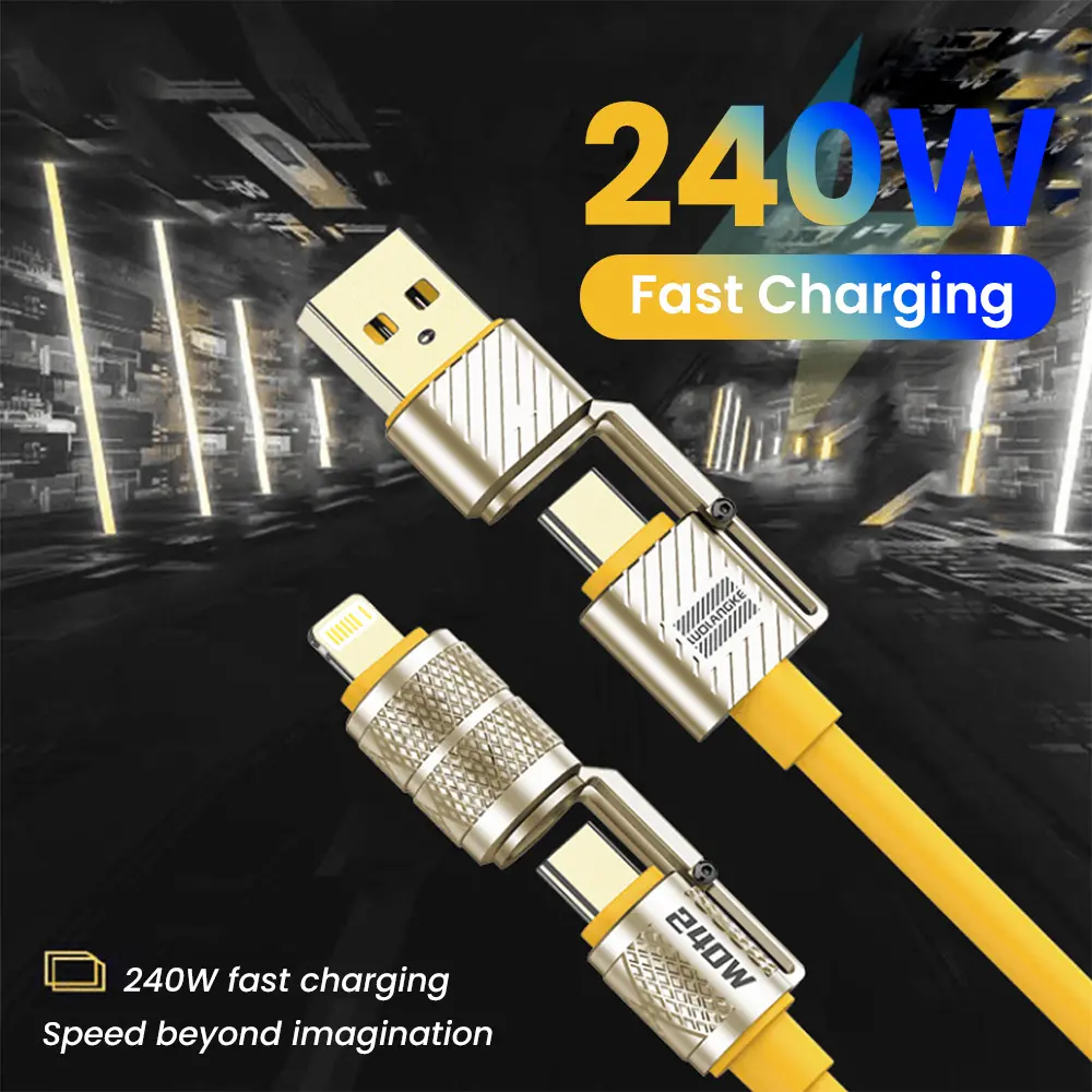 240w Metal Type C Cable 4 In 1 Zinc Alloy Liquid Silicone Super Fast Charging Cables for Apple 15 Laptop Tablet Multi-Device Charger Type-C Charging Cable Cellphone Mobile