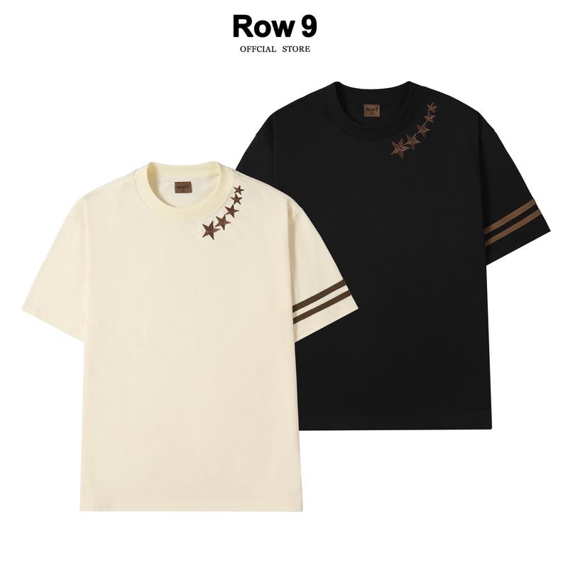 Áo Thun Nam Nữ Hai màu Thêu sao Cotton Mềm 2 Chiều 250 gsm , thương hiệu Row9 mã hàng APR-018