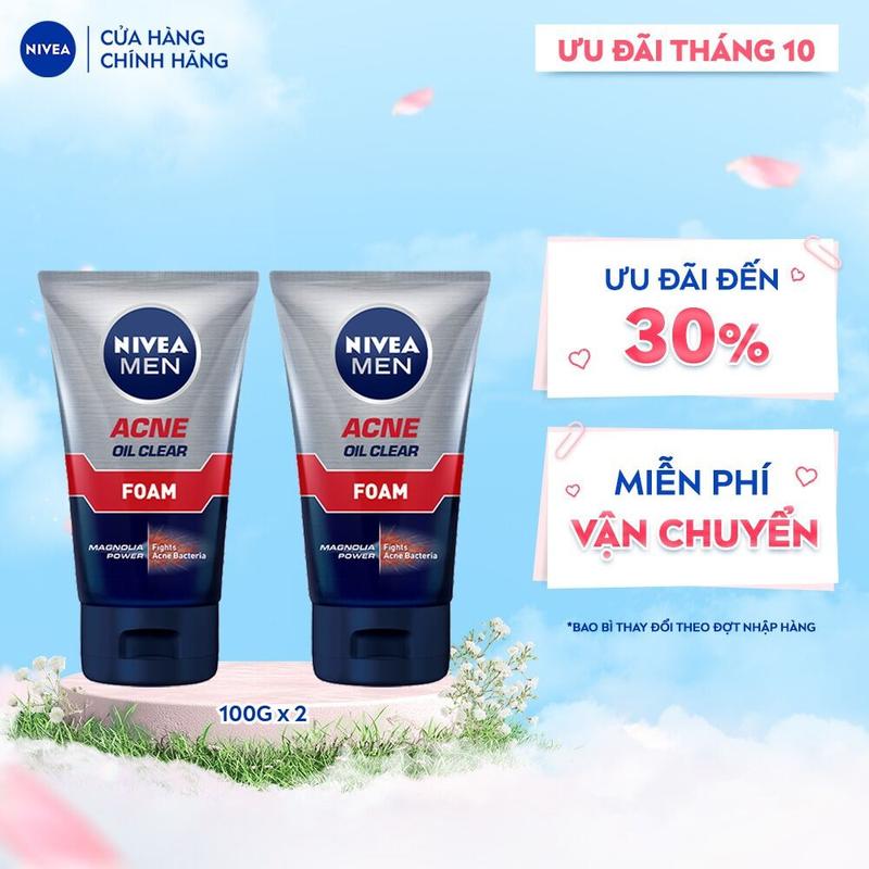 Bộ 2 Sữa Rửa Mặt NIVEA MEN Acne Oil Clear Bọt Mịn Giúp Giảm Mụn (100 g) - 82378x2