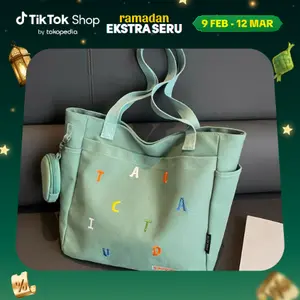 Belibag Totebag Wanita Bahu Resleting Fashion P9073 Canvas Tas Tote Bag Simpel Kanvas