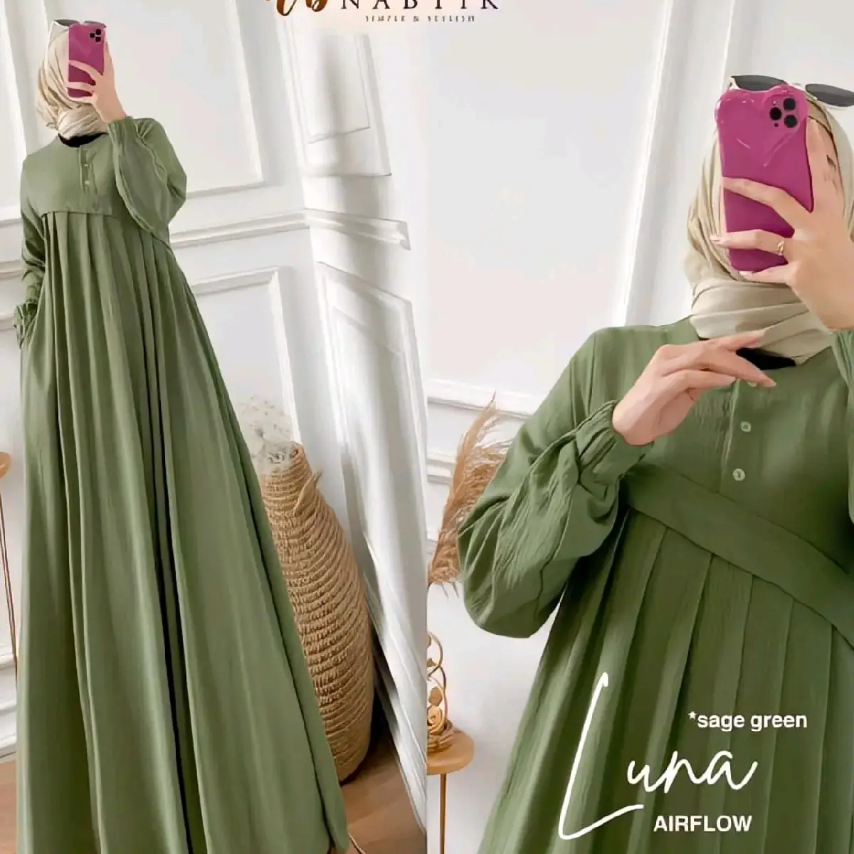 Gamis Jumbo Muslim Luna Airflow Polos All Size To XL (bb40-75kg) Crinkle Nyaman Panjang Formal Dress Variasi Maxi Basic Syari Hitam Remaja Simple